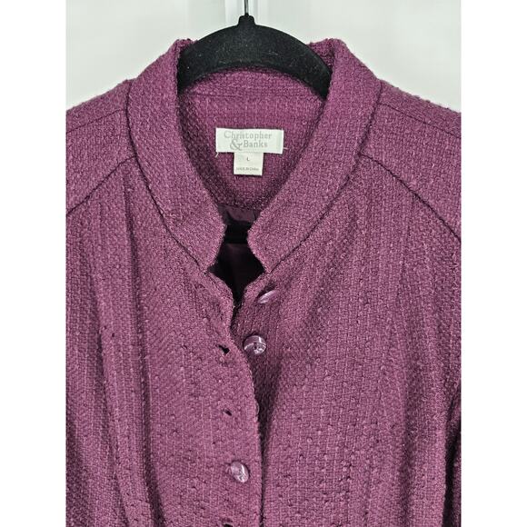 Christopher & Banks Women's Purple Long Sleeve Button Down Casual Jacket Size L - Picture 3 of 5
